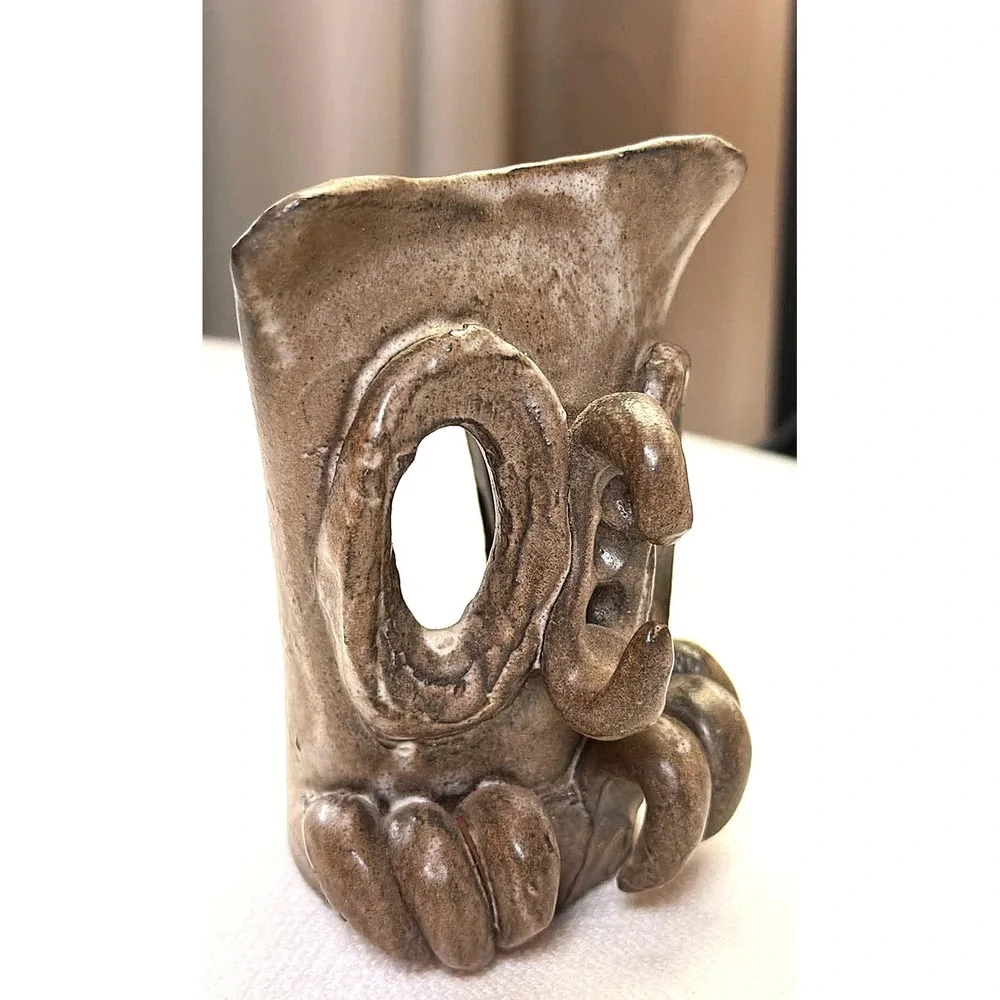 Jo Price Studio Pottery Owl Votive Holder Brown Brutalist Handmade HobbyPotter